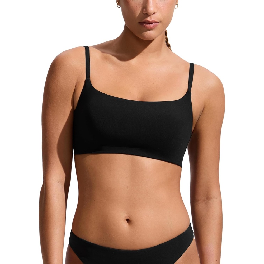 image:imageCRZ YOGA DDD Scoop Neck Bikini Tops for Women Padded Adjustable Spaghetti Straps Bathing Swimsuit Sports BraBlack