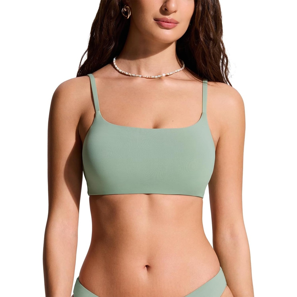 image:imageCRZ YOGA DDD Scoop Neck Bikini Tops for Women Padded Adjustable Spaghetti Straps Bathing Swimsuit Sports BraGreen Palm Court