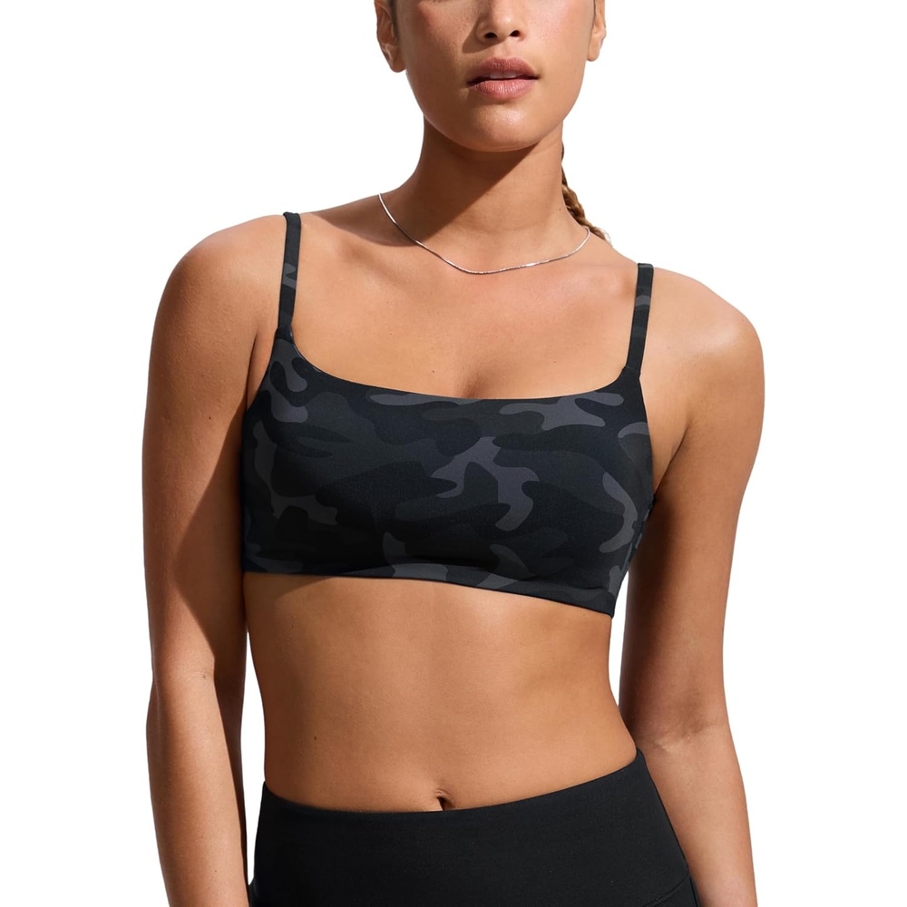 image:imageCRZ YOGA DDD Scoop Neck Bikini Tops for Women Padded Adjustable Spaghetti Straps Bathing Swimsuit Sports BraJungle Camouflage Gray