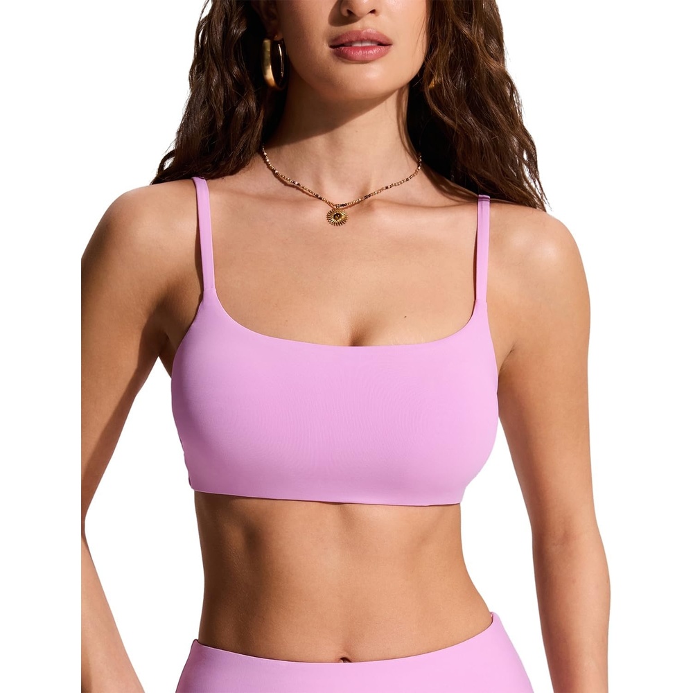 image:imageCRZ YOGA DDD Scoop Neck Bikini Tops for Women Padded Adjustable Spaghetti Straps Bathing Swimsuit Sports BraVita Pink
