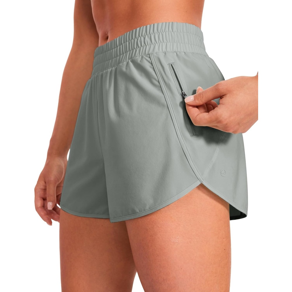 image:imageCRZ YOGA Dolphin Athletic Shorts for Women 3 High Waisted Quick Dry for Running Workout Gym Track with Zip PocketSterling