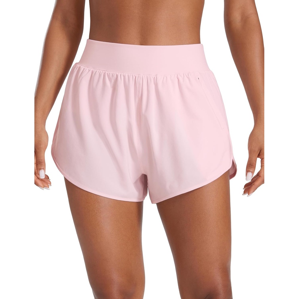 image:imageCRZ YOGA Dolphin Flat Waist Athletic Shorts for Women 3 High Rise Quick Dry for Running Workout Gym Track with Zip PocketsStrawberry Pink