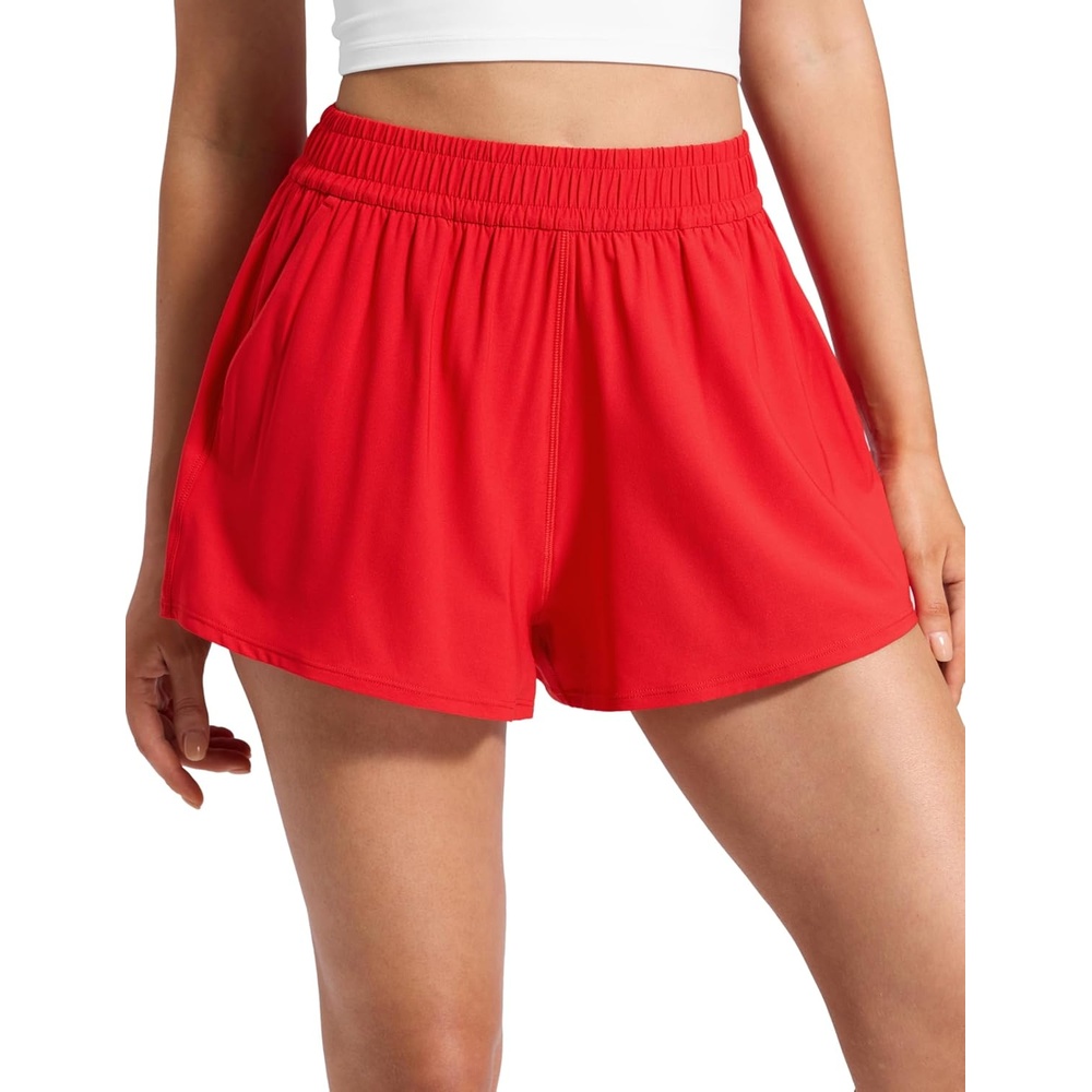 image:imageCRZ YOGA Drapey Flowy Athletic Shorts for Women 25 Relaxed Fit High Waisted Tennis Workout RunningDeep Red