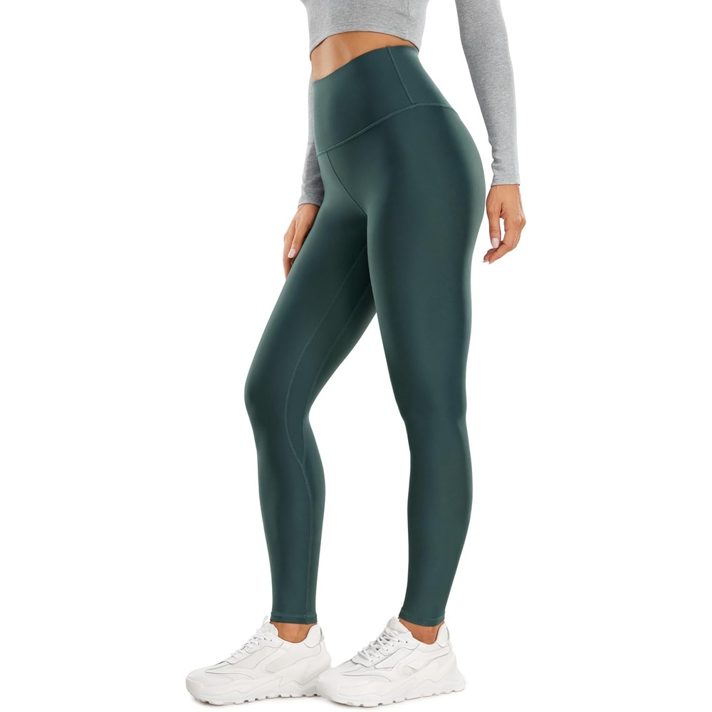 image:imageCRZ YOGA Fleece Lined Leggings 28 Thermal Casual Lounge Workout Yoga Womens Full Length Pants Winter WarmForest Dark Green