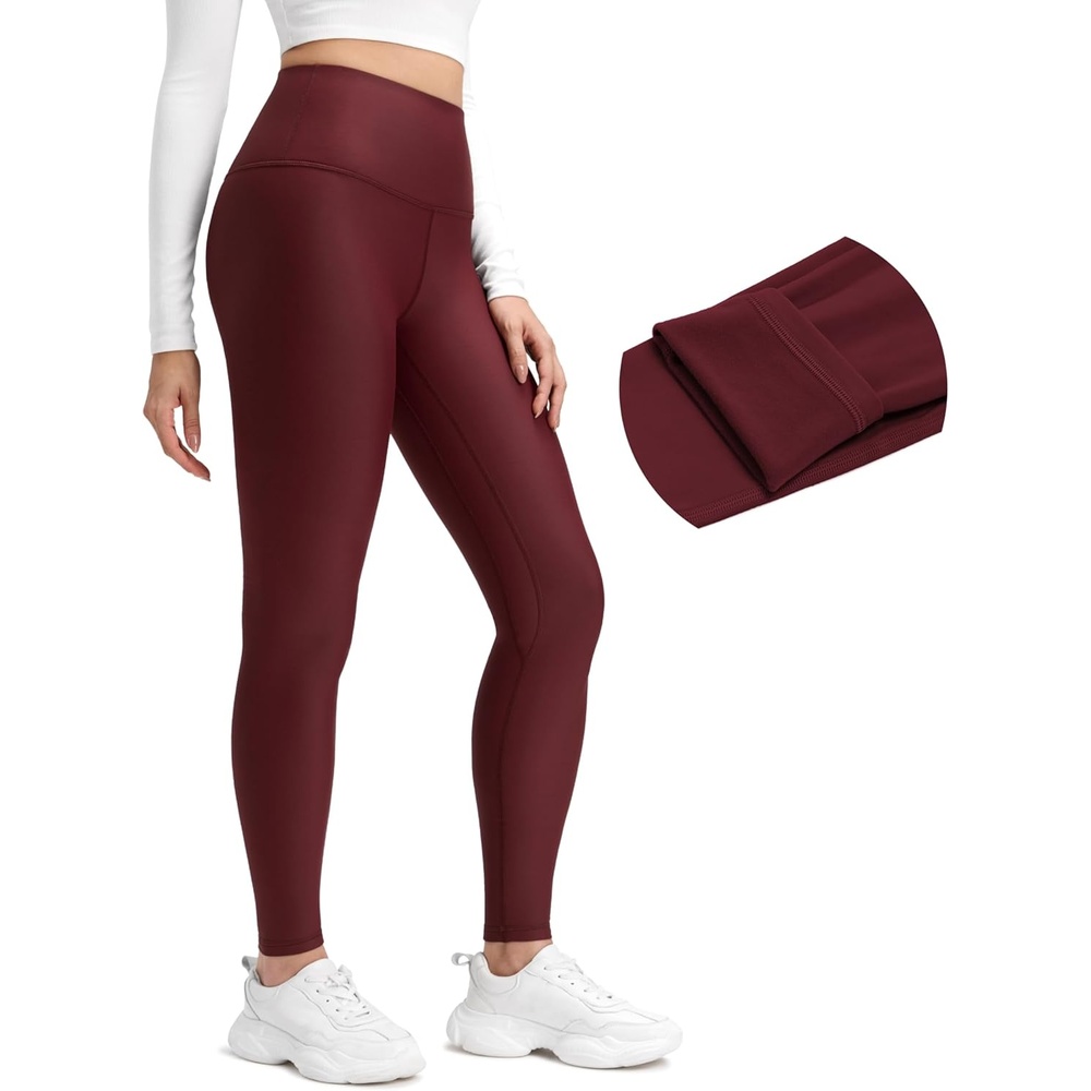 image:imageCRZ YOGA Fleece Lined Leggings 28  Thermal Casual Lounge Workout Yoga Womens Full Length Pants Winter WarmRed Merlot
