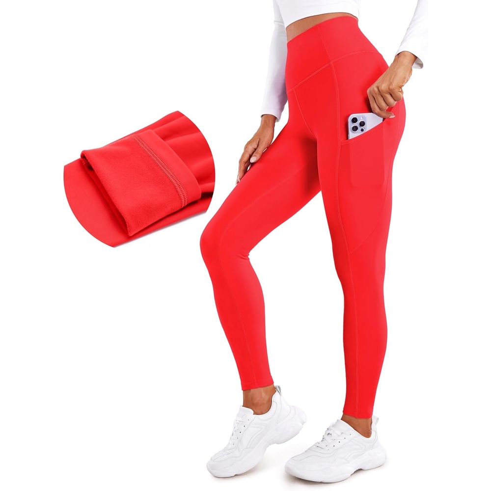 image:imageCRZ YOGA Fleece Lined Leggings Pockets 28 Thermal Casual Lounge Workout Womens Yoga Full Length Pants Winter WarmDark Red