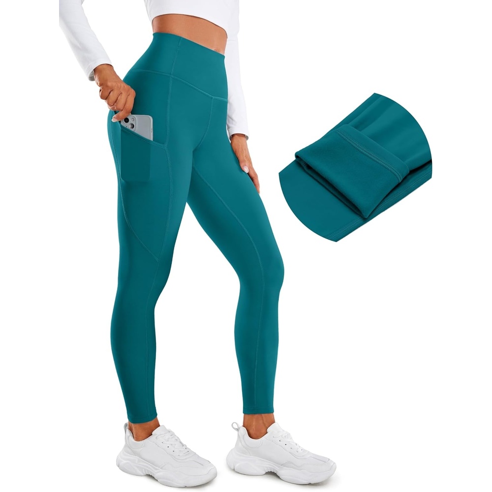 image:imageCRZ YOGA Fleece Lined Leggings Pockets 28 Thermal Casual Lounge Workout Womens Yoga Full Length Pants Winter WarmGreen Jade