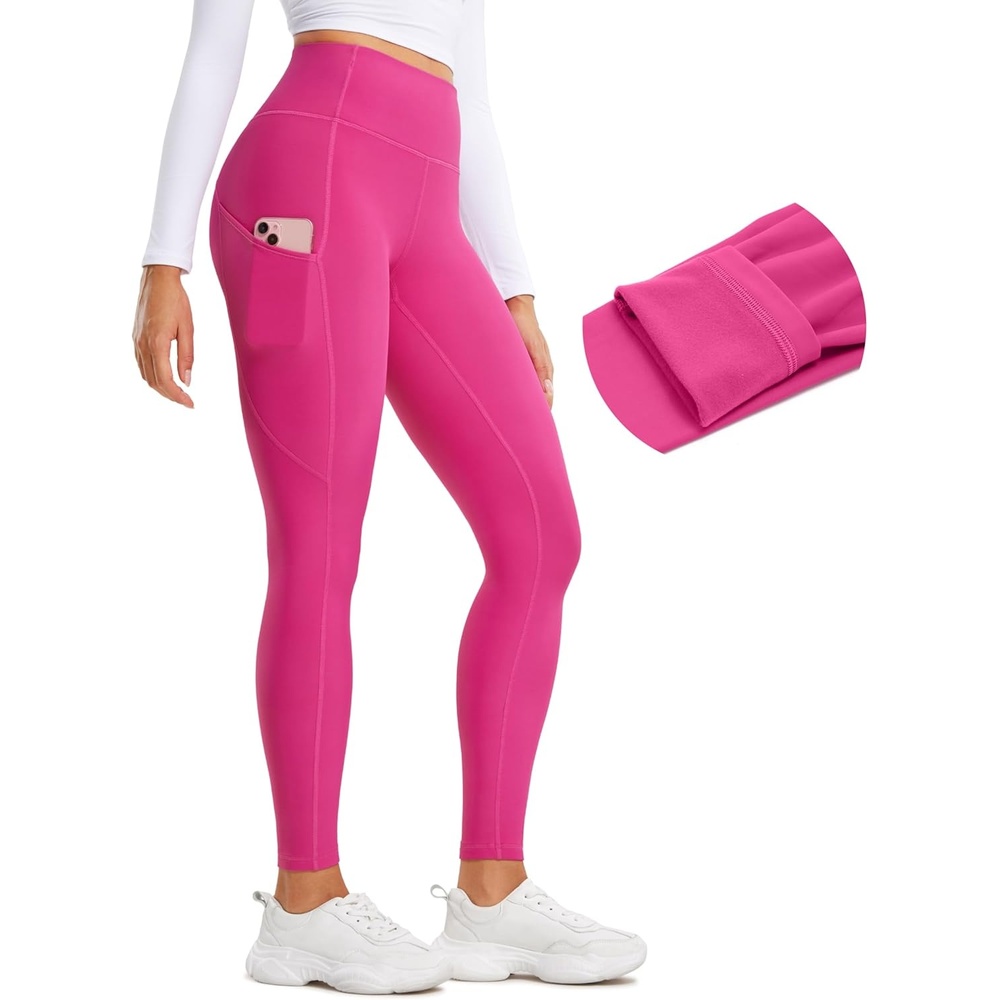 image:imageCRZ YOGA Fleece Lined Leggings Pockets 28 Thermal Casual Lounge Workout Womens Yoga Full Length Pants Winter WarmHibiscus Purple