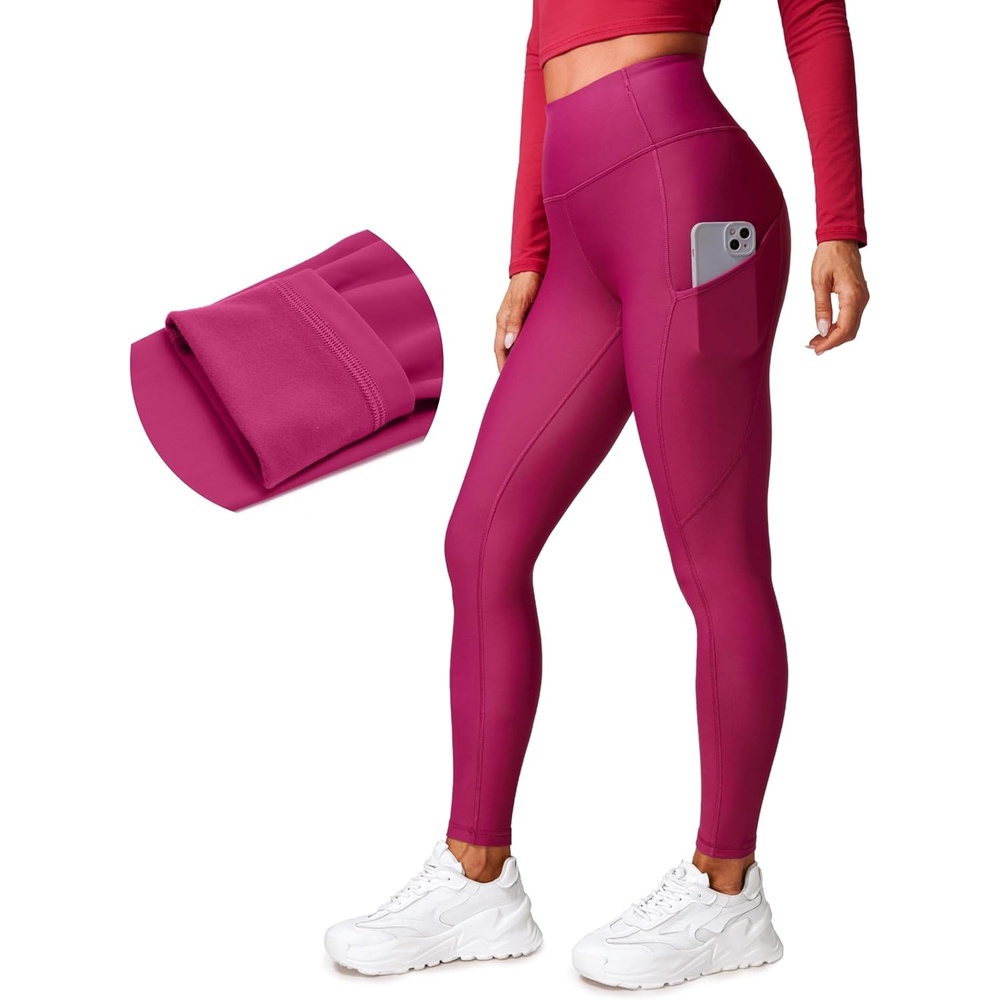 image:imageCRZ YOGA Fleece Lined Leggings Pockets 28 Thermal Casual Lounge Workout Womens Yoga Full Length Pants Winter WarmMagenta Purple