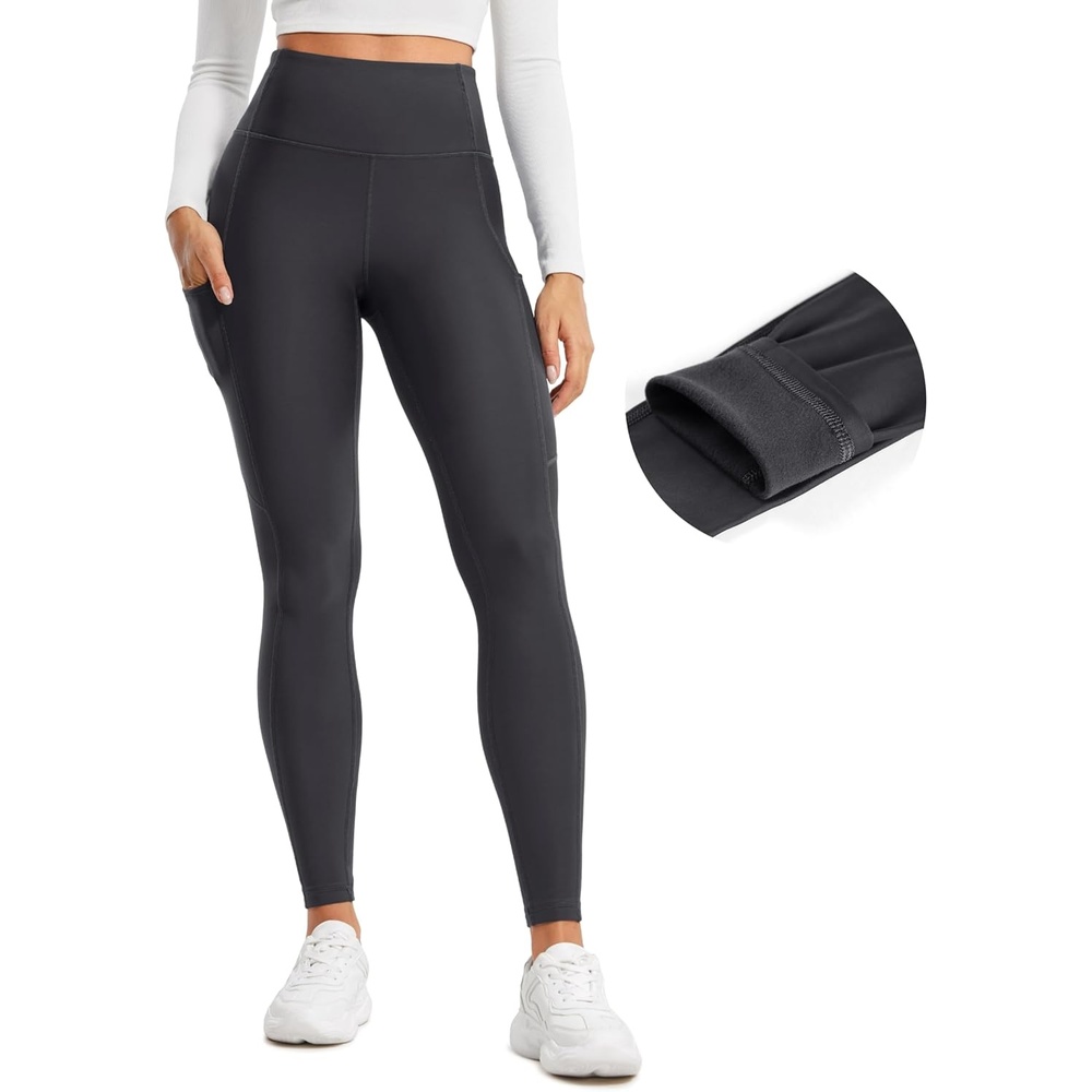 image:imageCRZ YOGA Fleece Lined Leggings Pockets 28 Thermal Casual Lounge Workout Womens Yoga Full Length Pants Winter WarmMysterious Grey