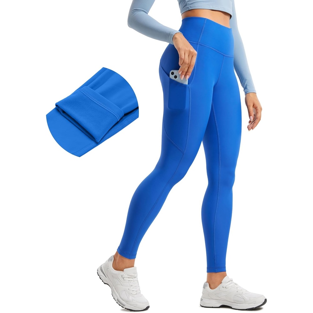 image:imageCRZ YOGA Fleece Lined Leggings Pockets 28 Thermal Casual Lounge Workout Womens Yoga Full Length Pants Winter WarmSparkle Blue