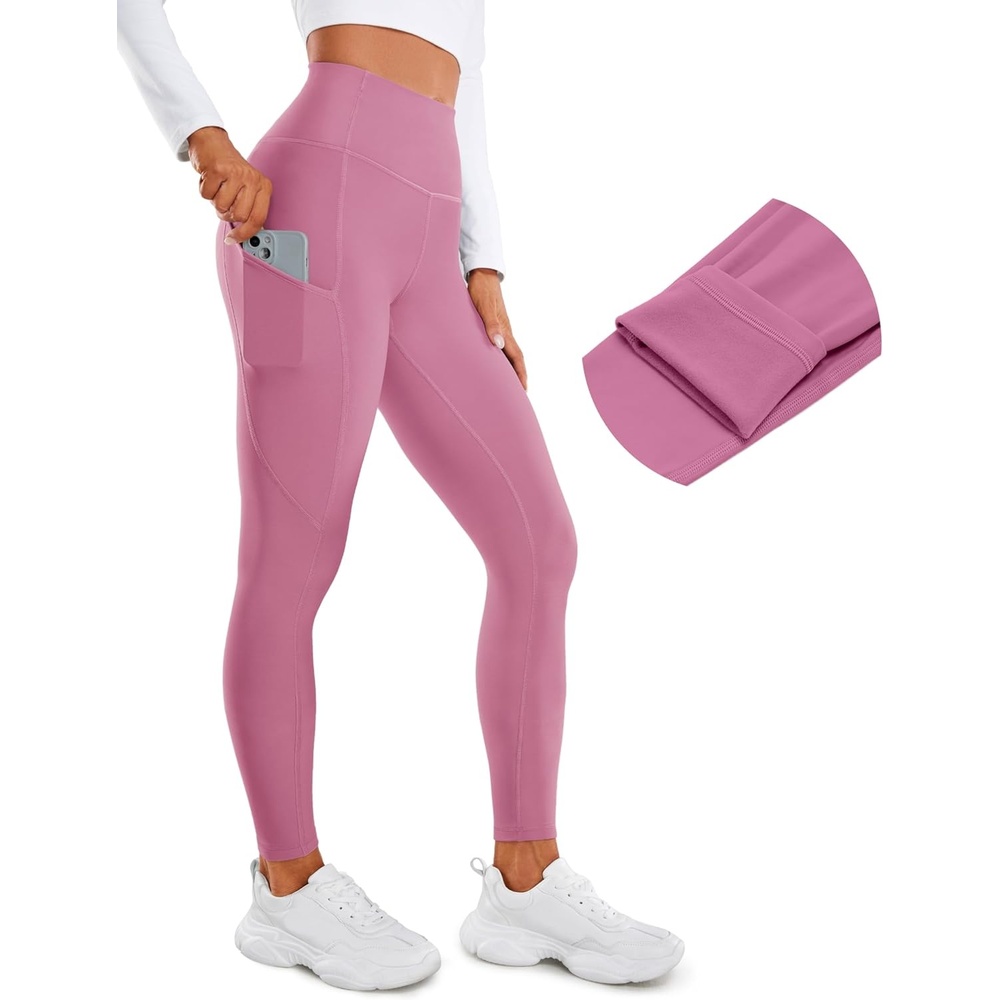image:imageCRZ YOGA Fleece Lined Leggings Pockets 28 Thermal Casual Lounge Workout Womens Yoga Full Length Pants Winter WarmVelvet Dust