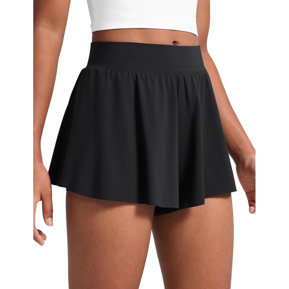 image:imageCRZ YOGA Girls 2 in 1 Athletic Flowy Shorts Dance Tennis Soccer Casual Butterfly Skirts Liner Pockets Kids TeenBlack