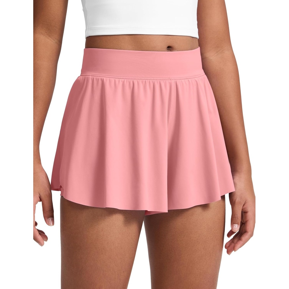 image:imageCRZ YOGA Girls 2 in 1 Athletic Flowy Shorts Dance Tennis Soccer Casual Butterfly Skirts Liner Pockets Kids TeenLotus Pink