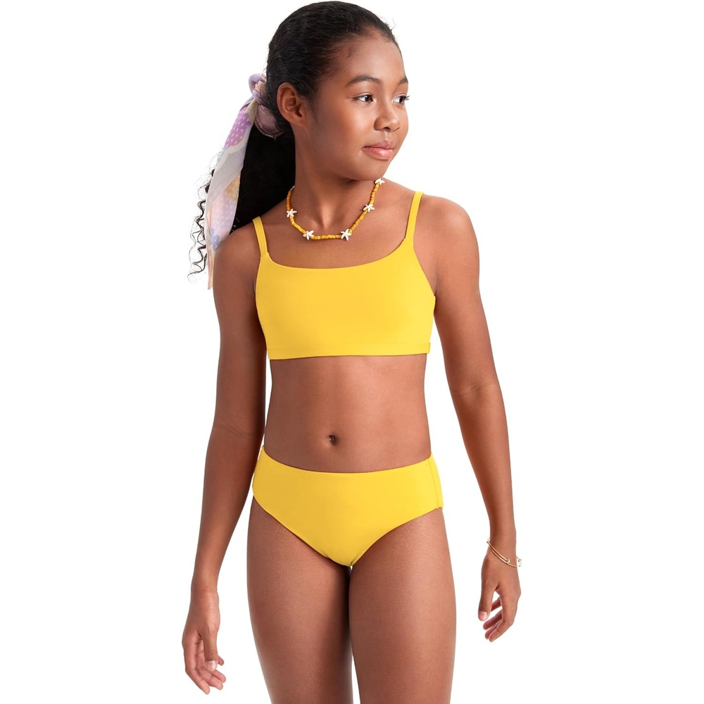 image:imageCRZ YOGA Girls Bikini Set 2 Piece Swimsuit Beach Sports Bathing Suit Scoop Neck Adjustable Straps Padded Kids TeenHigh Visibility Yellow