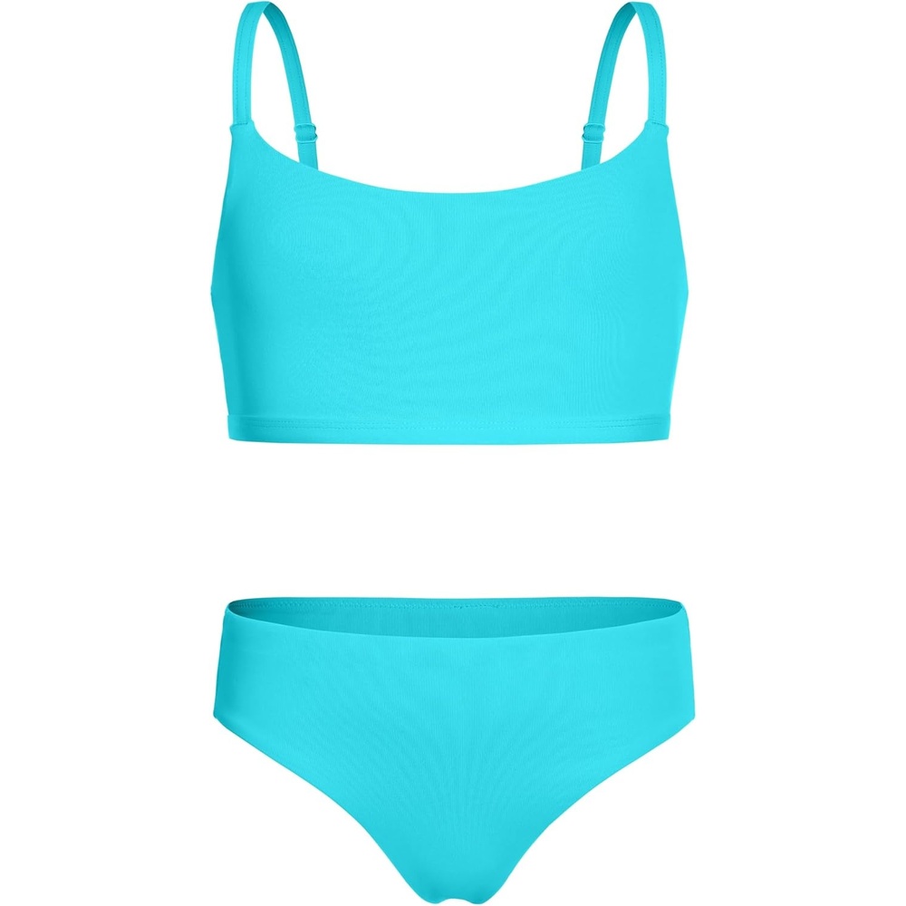 image:imageCRZ YOGA Girls Bikini Set 2 Piece Swimsuit Beach Sports Bathing Suit Scoop Neck Adjustable Straps Padded Kids TeenTurquoise