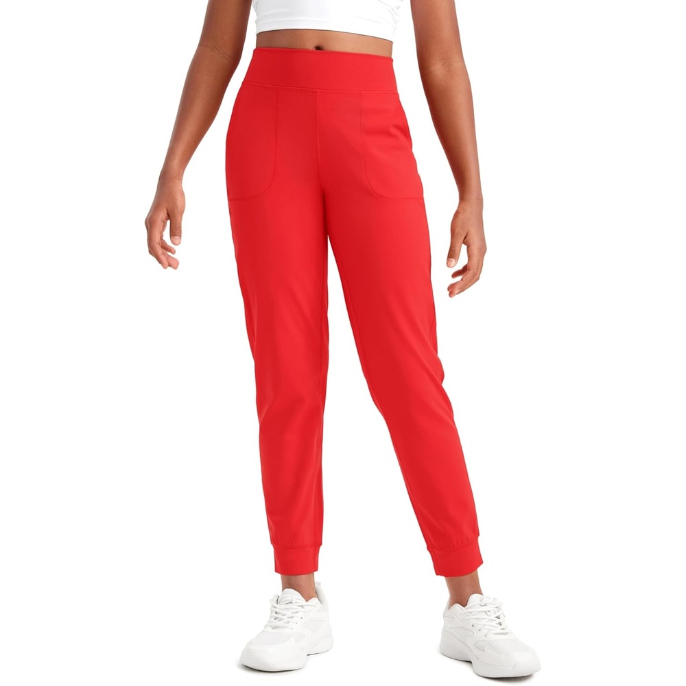 image:imageCRZ YOGA Girls Butterlift Athletic Joggers  Active Running Casual Lounge High Waist Pants with Pockets Kid TeenDeep Red