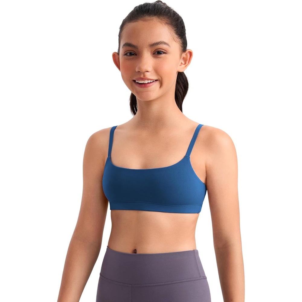 image:imageCRZ YOGA Girls Butterluxe Adjustable Spaghetti Strap Sports Bra Yoga Athletic Casual Scoop Neck Crop Padded Kids TeenFrench Navy