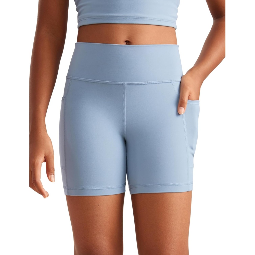 image:imageCRZ YOGA Girls Butterluxe Athletic Biker Shorts with Pockets Dance Yoga Casual High Waist Kids Teen SummerCambric Blue