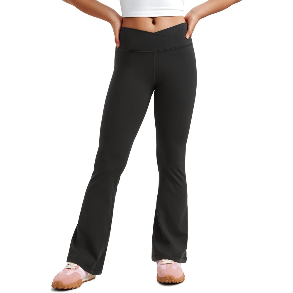 image:imageCRZ YOGA Girls Butterluxe Crossover Waist Yoga Flare Leggings Dance Casual Athletic Pants Bell Bottoms Kids TeenBlack