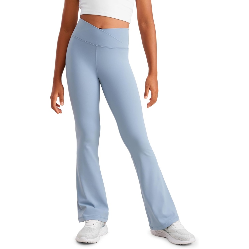 image:imageCRZ YOGA Girls Butterluxe Crossover Waist Yoga Flare Leggings Dance Casual Athletic Pants Bell Bottoms Kids TeenCambric Blue