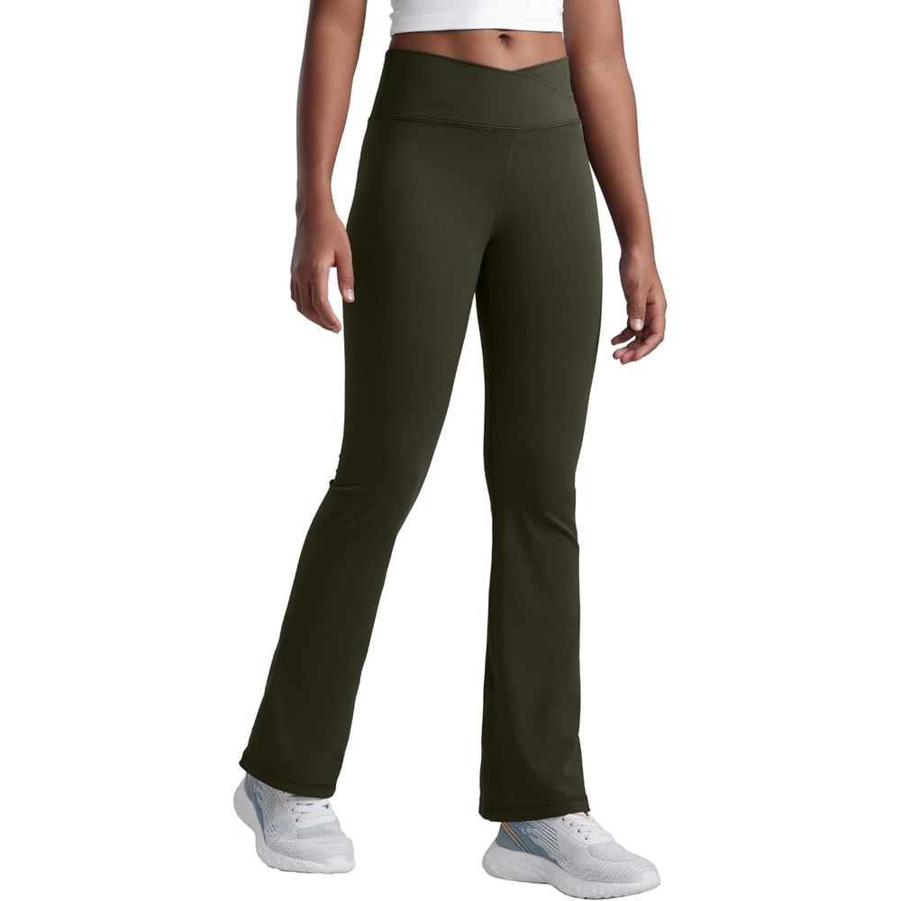 image:imageCRZ YOGA Girls Butterluxe Crossover Waist Yoga Flare Leggings Dance Casual Athletic Pants Bell Bottoms Kids TeenOlive Green