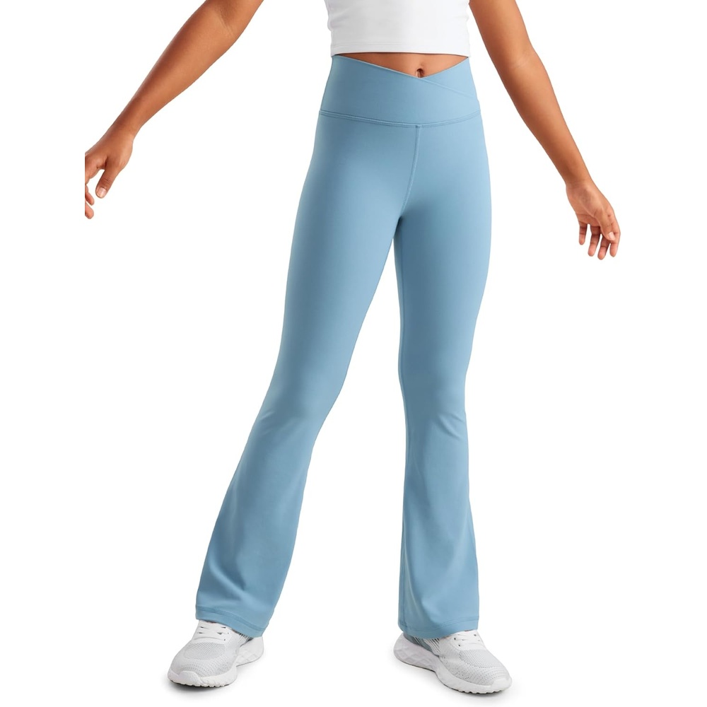 image:imageCRZ YOGA Girls Butterluxe Crossover Waist Yoga Flare Leggings Dance Casual Athletic Pants Bell Bottoms Kids TeenPure Blue