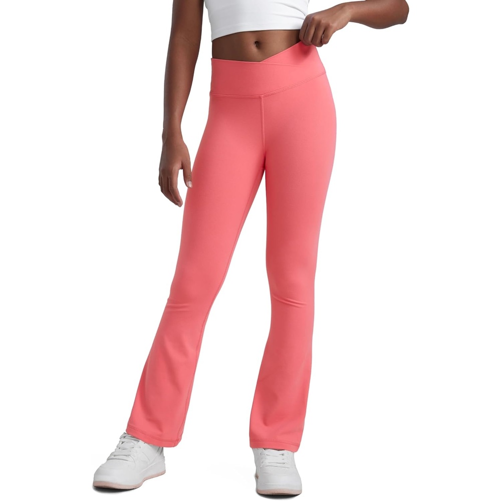 image:imageCRZ YOGA Girls Butterluxe Crossover Waist Yoga Flare Leggings Dance Casual Athletic Pants Bell Bottoms Kids TeenRaspberry Sorbet