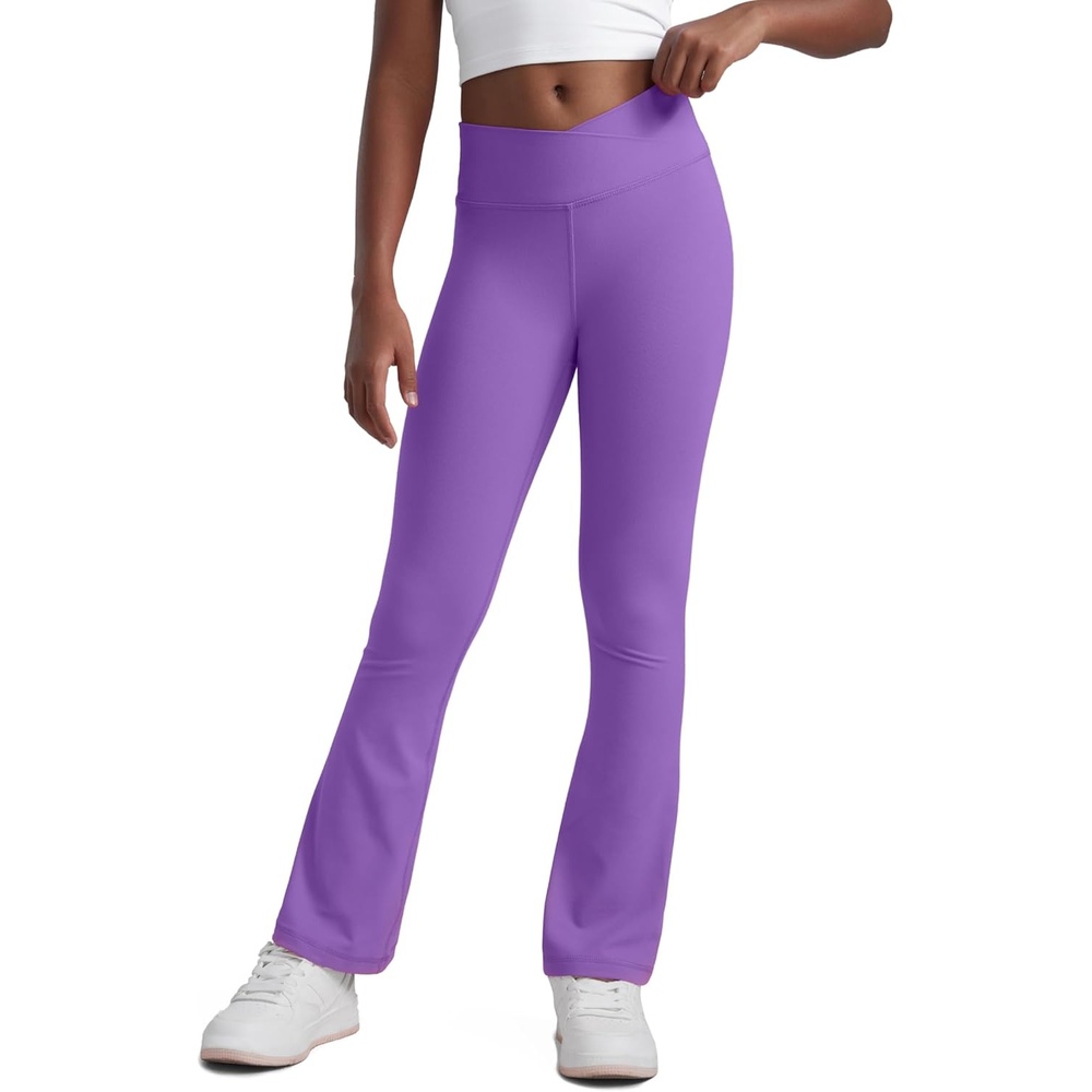 image:imageCRZ YOGA Girls Butterluxe Crossover Waist Yoga Flare Leggings Dance Casual Athletic Pants Bell Bottoms Kids TeenRoyal Lilac