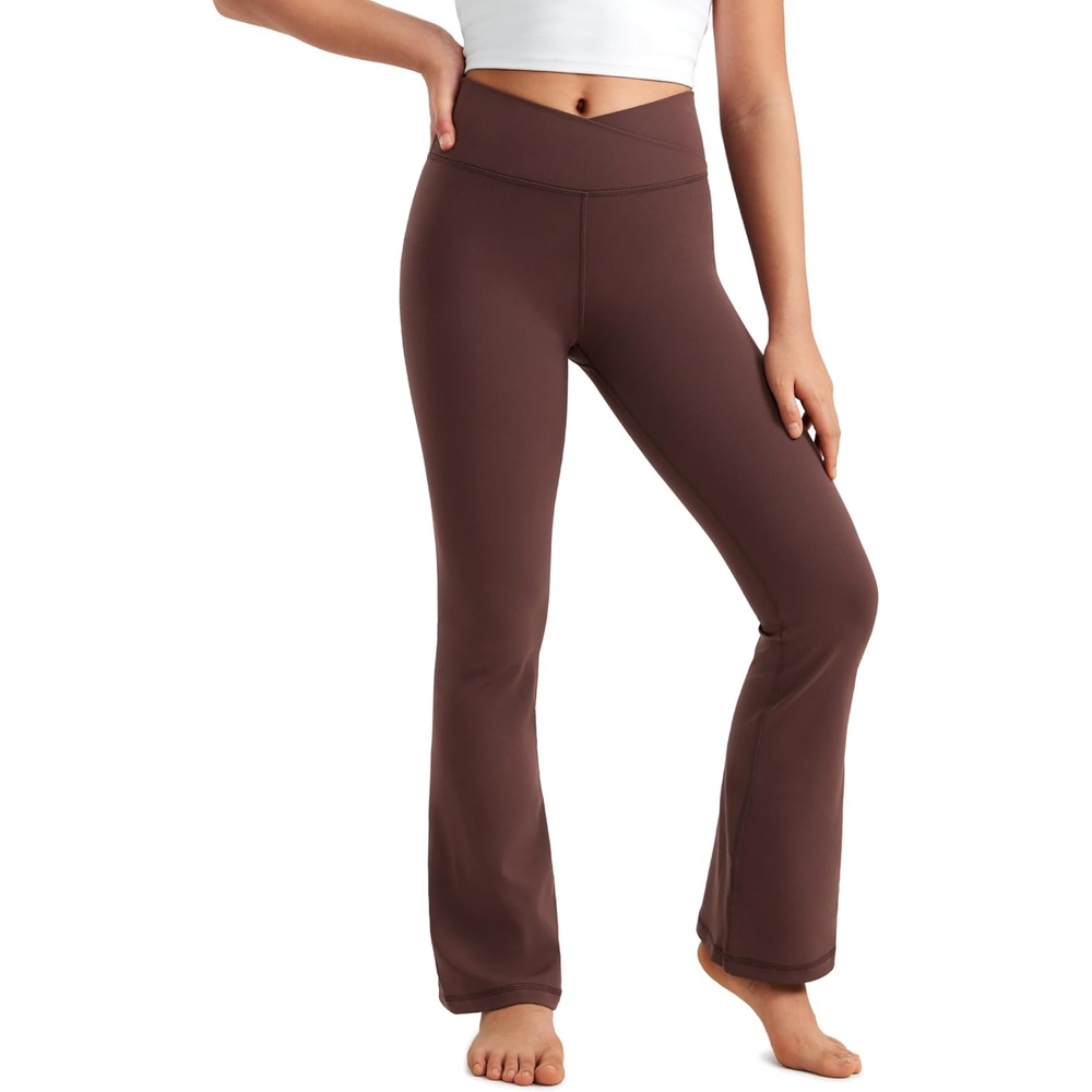 image:imageCRZ YOGA Girls Butterluxe Crossover Waist Yoga Flare Leggings Dance Casual Athletic Pants Bell Bottoms Kids TeenTaupe