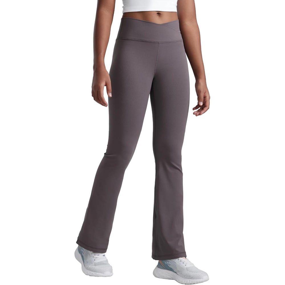 image:imageCRZ YOGA Girls Butterluxe Crossover Waist Yoga Flare Leggings Dance Casual Athletic Pants Bell Bottoms Kids TeenTornado Grey