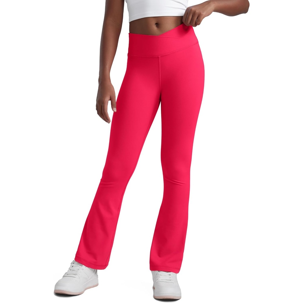 image:imageCRZ YOGA Girls Butterluxe Crossover Waist Yoga Flare Leggings Dance Casual Athletic Pants Bell Bottoms Kids TeenViva Magenta