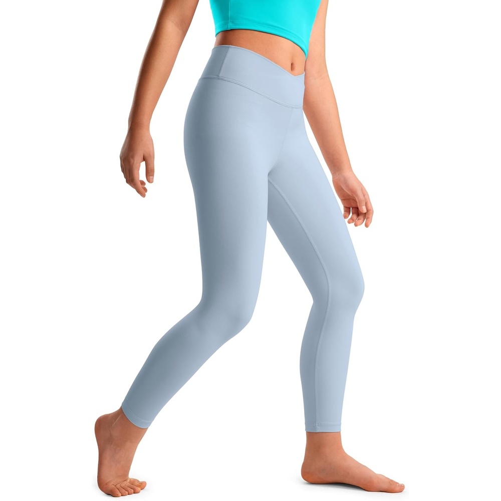 image:imageCRZ YOGA Girls Butterluxe Crossover Waist Yoga Leggings Athletic Sports Casual Pants V Cross Tights Kids TeenCambric Blue
