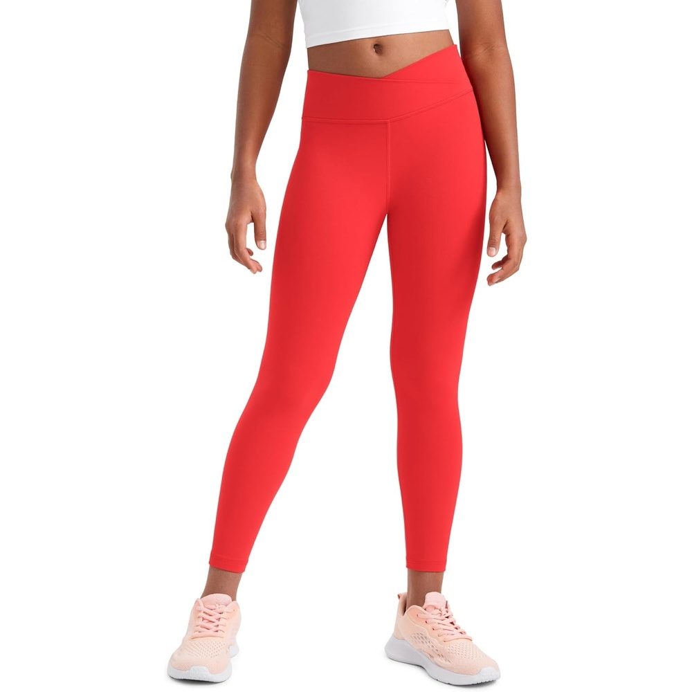 image:imageCRZ YOGA Girls Butterluxe Crossover Waist Yoga Leggings Athletic Sports Casual Pants V Cross Tights Kids TeenDeep Red