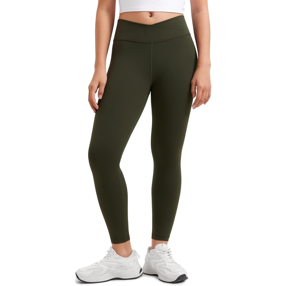 image:imageCRZ YOGA Girls Butterluxe Crossover Waist Yoga Leggings Athletic Sports Casual Pants V Cross Tights Kids TeenOlive Green