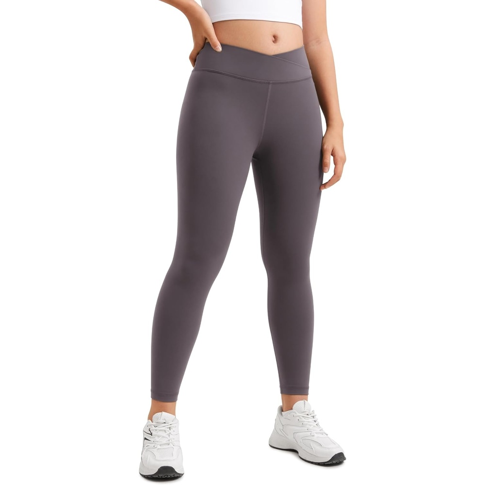 image:imageCRZ YOGA Girls Butterluxe Crossover Waist Yoga Leggings Athletic Sports Casual Pants V Cross Tights Kids TeenTornado Grey