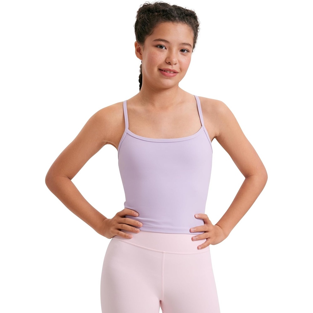 image:imageCRZ YOGA Girls Butterluxe Double Lined Camisole Crop Tank Tops  Dance Yoga Athletic Casual Spaghetti Y Back Kids TeenLilac Air