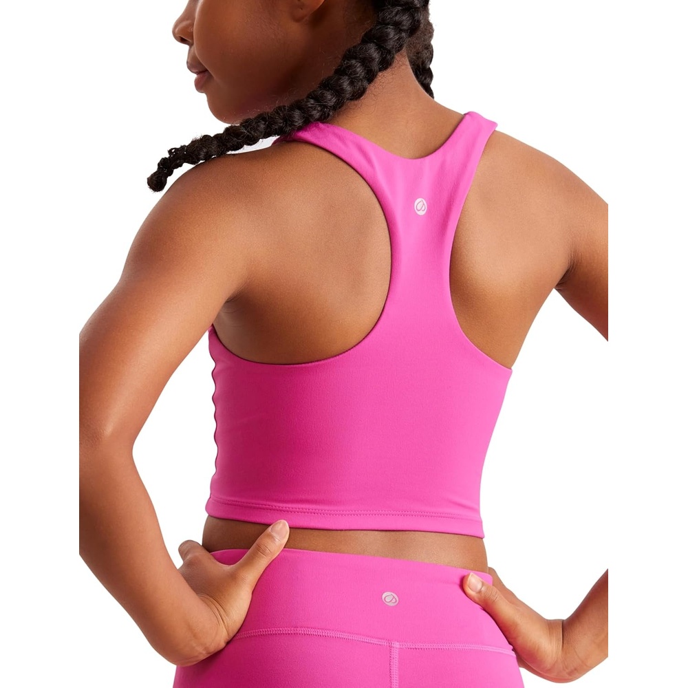 image:imageCRZ YOGA Girls Butterluxe Double Lined Racerback Crop Tank Tops High Neck Dance Yoga Athletic Casual Tight Kids TeenHibiscus Purple