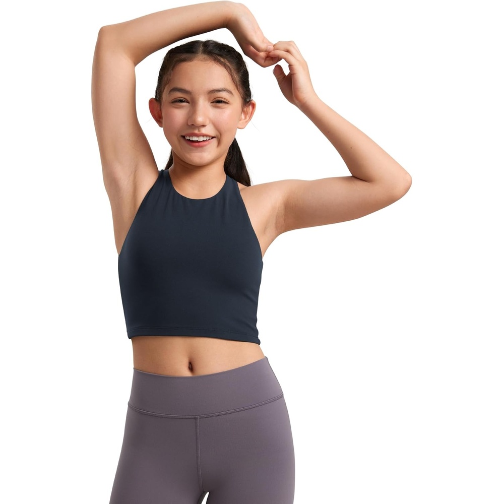 image:imageCRZ YOGA Girls Butterluxe Double Lined Racerback Crop Tank Tops High Neck Dance Yoga Athletic Casual Tight Kids TeenTrue Navy