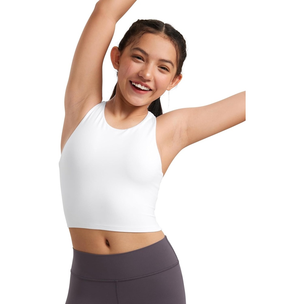 image:imageCRZ YOGA Girls Butterluxe Double Lined Racerback Crop Tank Tops High Neck Dance Yoga Athletic Casual Tight Kids TeenWhite