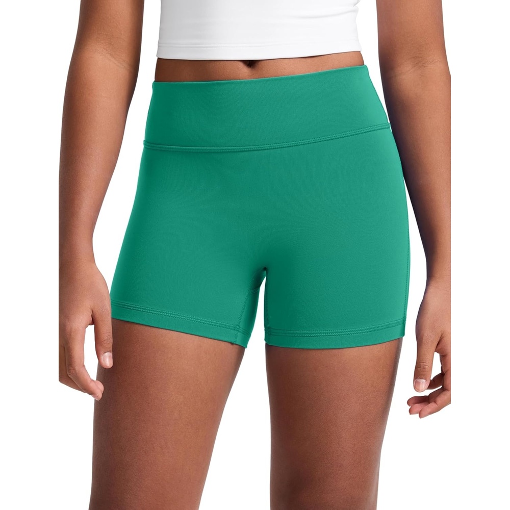 image:imageCRZ YOGA Girls Butterluxe No Front Seam Athletic Biker Shorts Dance Casual Yoga Kids Teen SummerCascadia Green