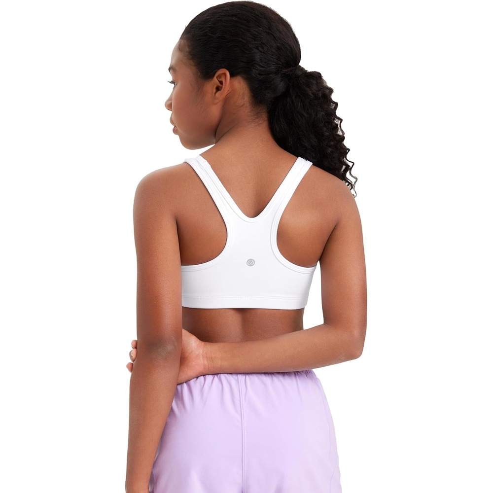 image:imageCRZ YOGA Girls Butterluxe Racerback Sports Bra Yoga Athletic Casual Tops Scoop Neck Padded Crop Kids TeenWhite