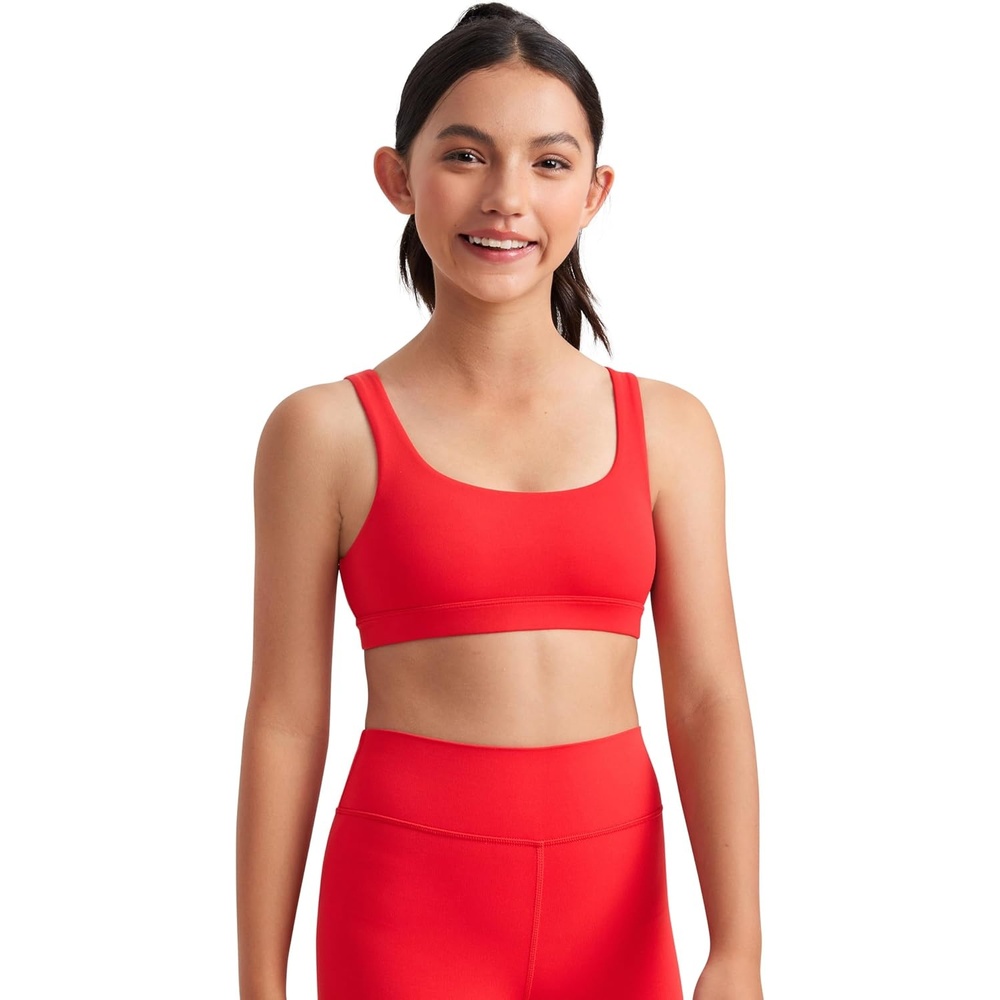 image:imageCRZ YOGA Girls Butterluxe U Back Sports Bra Yoga Athletic Casual Tops Scoop Neck Padded Crop Kids TeenDeep Red