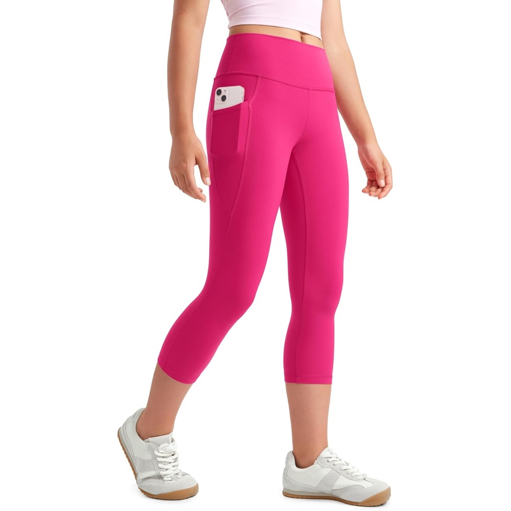 image:imageCRZ YOGA Girls Butterluxe Yoga Capri Leggings with Pockets Athletic Sports Casual Pants High Waist Tights Kids TeenGranita Pink