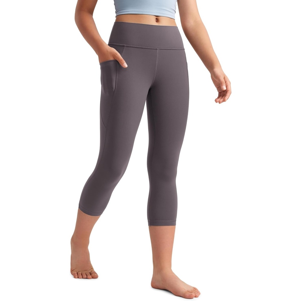 image:imageCRZ YOGA Girls Butterluxe Yoga Capri Leggings with Pockets Athletic Sports Casual Pants High Waist Tights Kids TeenTornado Grey