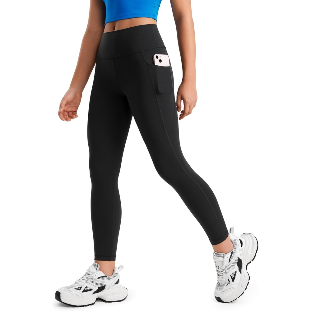 image:imageCRZ YOGA Girls Butterluxe Yoga Leggings with Pockets Athletic Sports Casual Pants High Waist Tights Kids TeenBlack