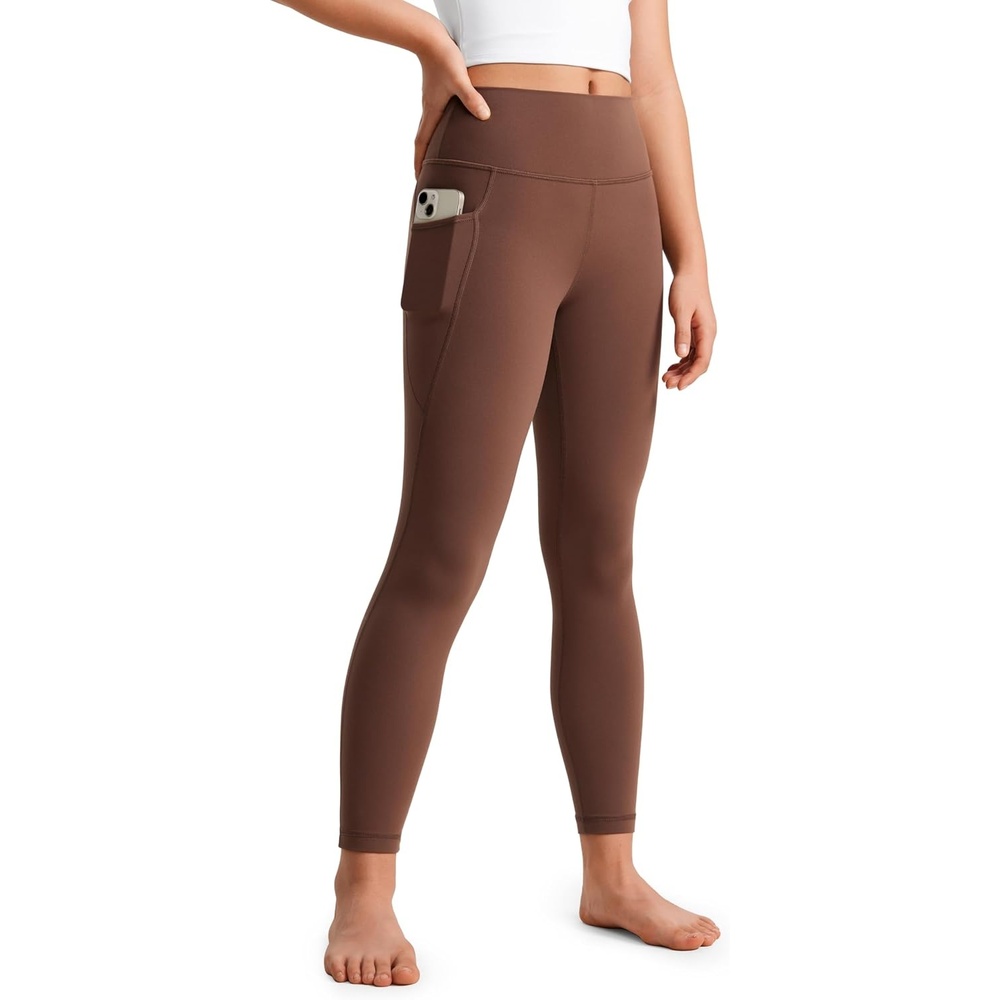 image:imageCRZ YOGA Girls Butterluxe Yoga Leggings with Pockets Athletic Sports Casual Pants High Waist Tights Kids TeenCoffee Brown
