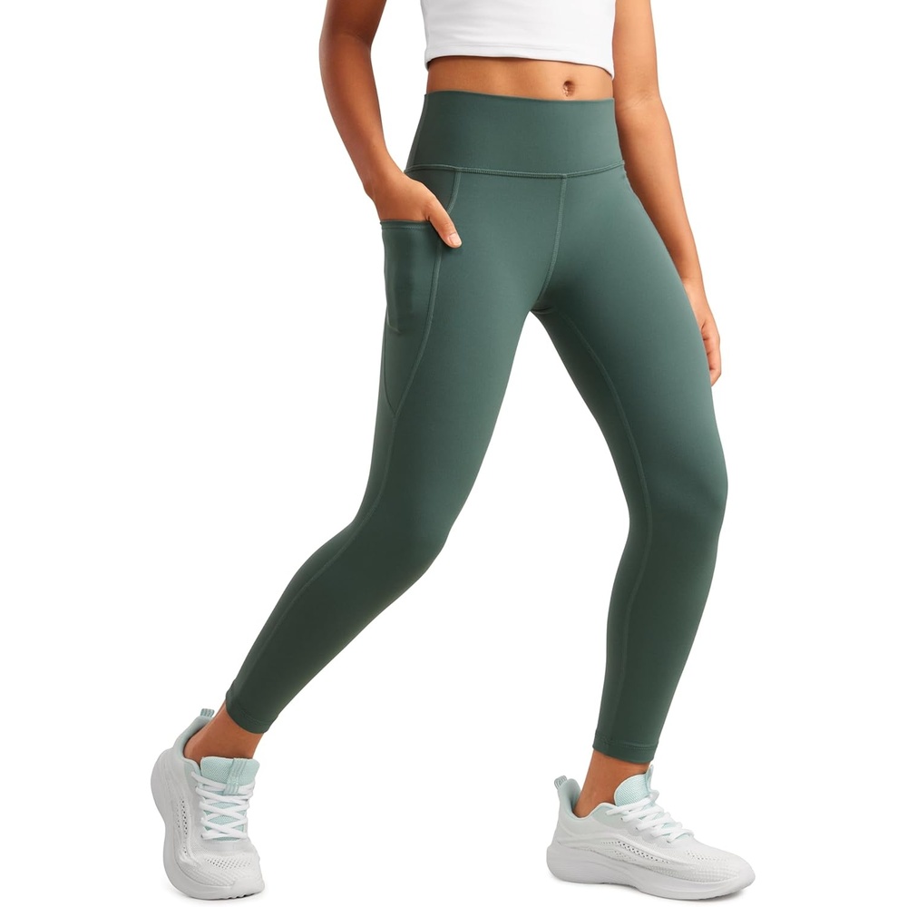 image:imageCRZ YOGA Girls Butterluxe Yoga Leggings with Pockets Athletic Sports Casual Pants High Waist Tights Kids TeenDark Forest Green