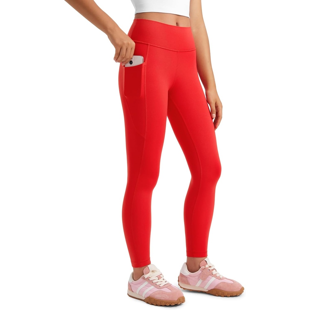 image:imageCRZ YOGA Girls Butterluxe Yoga Leggings with Pockets Athletic Sports Casual Pants High Waist Tights Kids TeenDeep Red