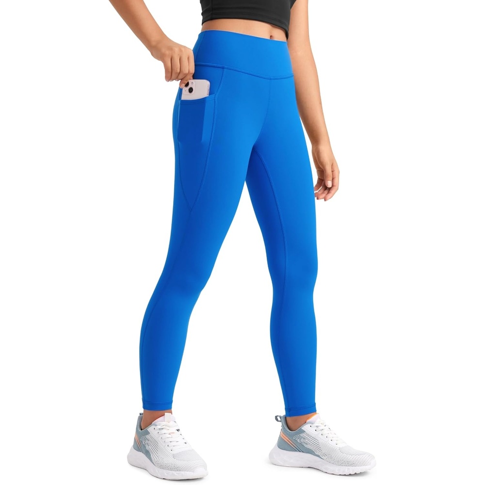 image:imageCRZ YOGA Girls Butterluxe Yoga Leggings with Pockets Athletic Sports Casual Pants High Waist Tights Kids TeenSparkle Blue